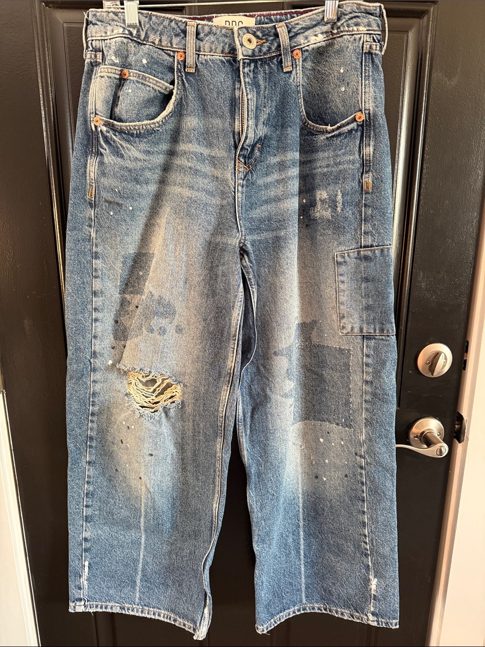 BDG Blue Distressed Wide-Leg Carpenter Jeans